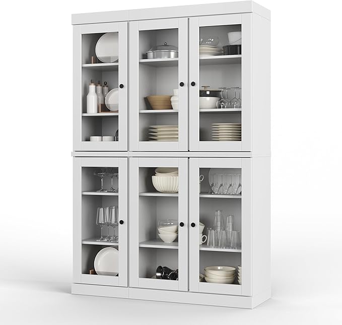 Palace Imports 100% Solid Wood 48.5" Pantry China Cabinet with Clear Glass Doors and Adjustable Shelves