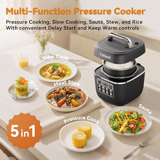 Fullwill Electric Pressure Cooker Lite, Slow Cooker, Rice, Saut챕, Warmer, Olla de Presion Nonstick Pot 3 Quarts