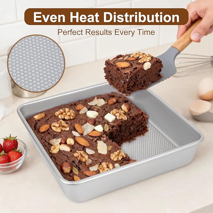 Logario 9-Inch Square Cake Pan Set of 2, Heavy Duty Nonstick with Textured Honeycomb Surface, Aluminized Steel BPA & PFOA Free, Warp Resistant, Even Heating for Brownies, Lasagna, Pizza & Casseroles