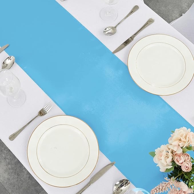 10-Pack Blue Satin Table Runner 12 x 108 Inch Long Bright and Smooth Silk Fabric Table Runner for Wedding Banquet Birthday Party Decoration
