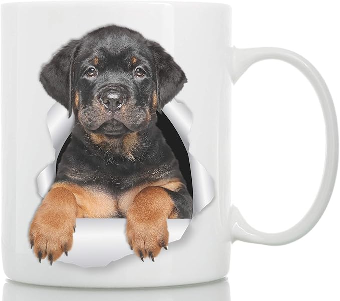 Winston & Bear Rottweiler Puppy Coffee Mug - Funny Ceramic Coffee Mug Gift for Dog Lovers, Rottie Mom and Dad (11oz)