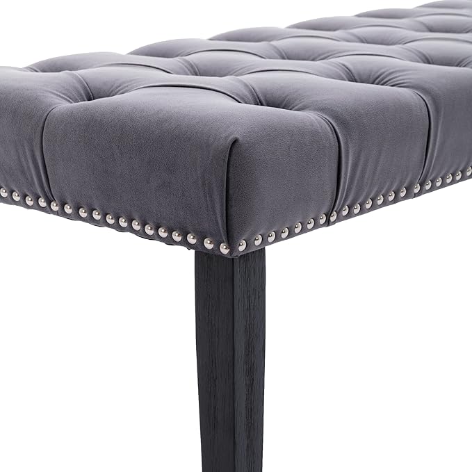 KCC Button-Tufted Ottoman Bench, Upholstered Bedroom Benches Velvet Footrest Stool Accent Bench for Entryway Dining Room Living Room Bedroom End of Bed, Dark Gray