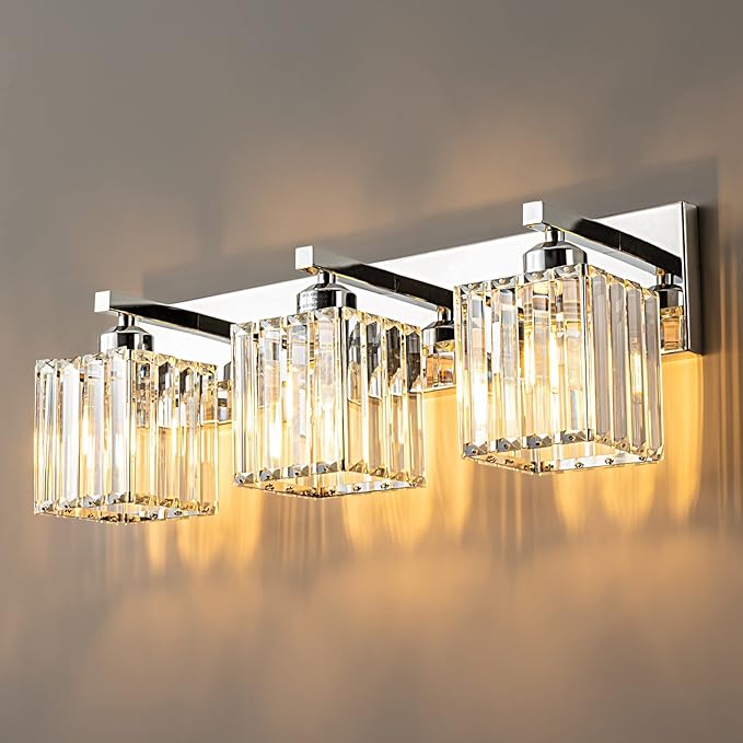 Modern Bathroom Vanity Light 3-Lights Chrome Crystal Bathroom Wall Light Vanity Light Fixturesï¼?0.47-inch Modern Minimalist Design