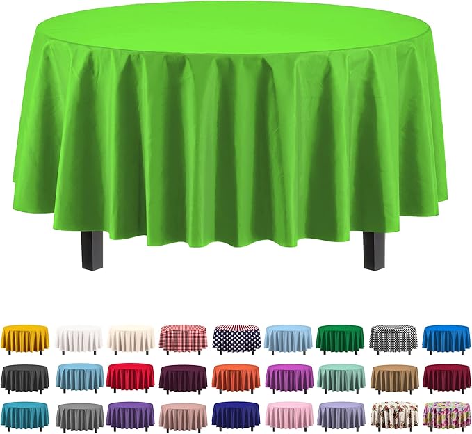 Party Solids 6-Pack Premium Plastic Tablecloth 84in. Round Plastic Table Cover - Lime Green