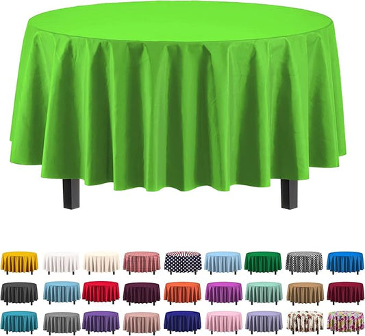 Party Solids 6-Pack Premium Plastic Tablecloth 84in. Round Plastic Table Cover - Lime Green