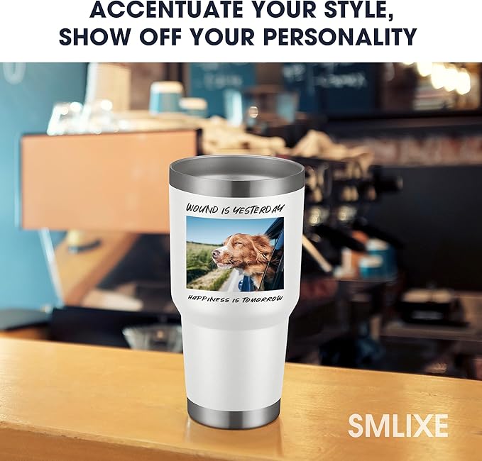 SMLIXE Personalized Coffee Tumbler Print in USA 30oz Stainless Steel Double Wall Insulated Coffee Cup With Text Photo Logo