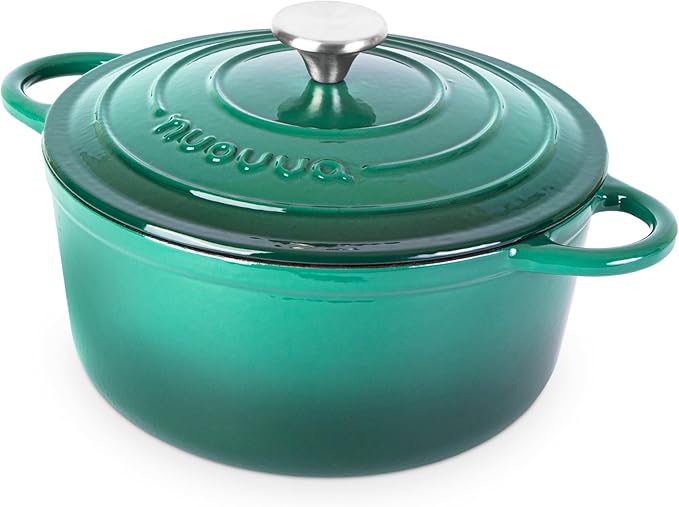 Cast Iron Dutch Oven with Lid ??Non-Stick Ovenproof Enamelled Casserole Pot ??Sturdy Dutch Oven Cookware ??Dark Green, 5-Quart, 24cm ??by Nuovva