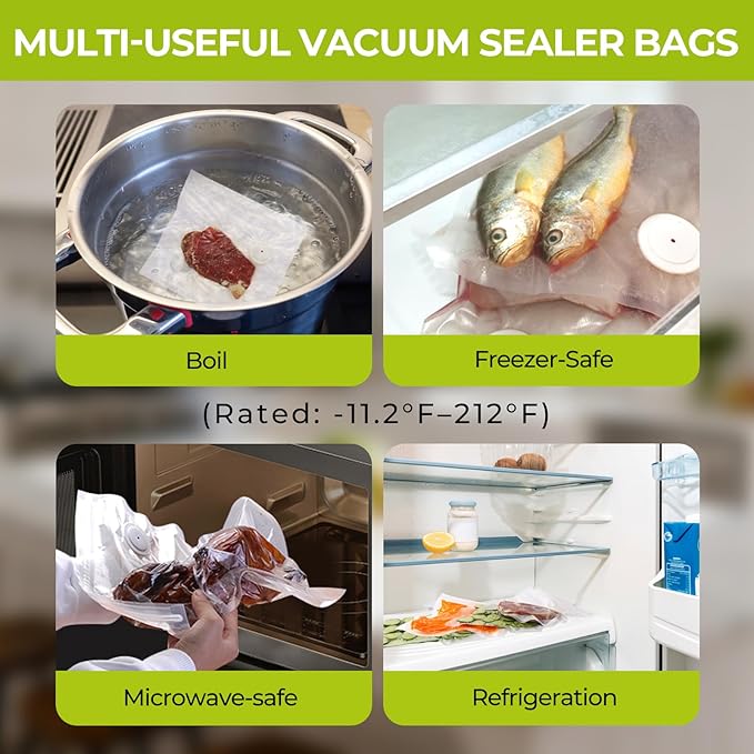 Reusable Vacuum Sealer Bags for Food with Air Valve, 30 Pack BPA?멑ree Food Saver Bags Dishwasher?멣afe, Freezer,Microwave, Odor-Resistant, Leak?몆roof for Leftovers, Meal Prep, Sous Vide, BBQ