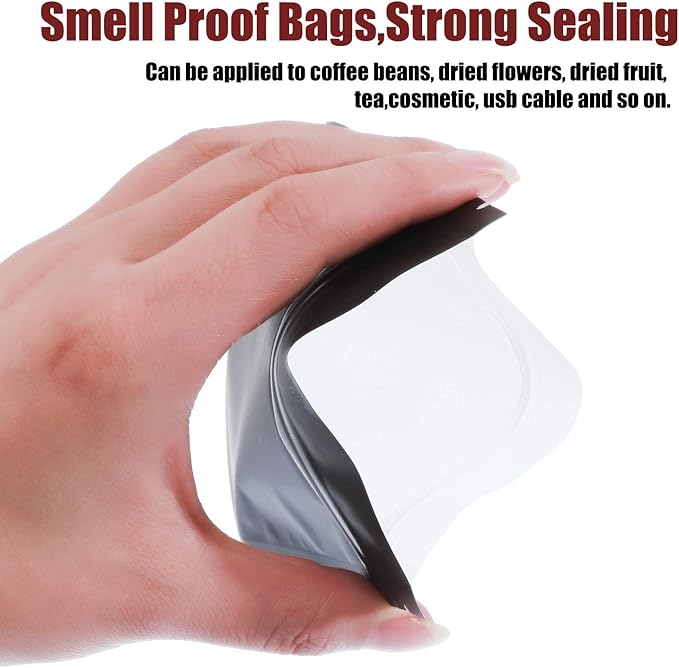 Blulu 100 Pieces Resealable Foil Proof Bags Scent Proof Flat Pouch Clear Smell Sealable Packing Bags Iridescent for Food Storage Snack Jewelry(2 x 3 Inches,Black)