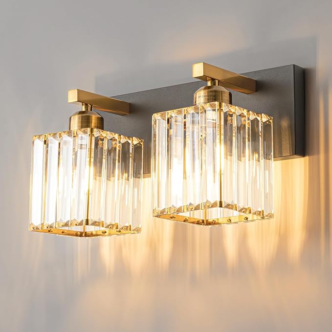 Modern Bathroom Vanity Light 2-Lights Black Gold Crystal Bathroom Wall Light Vanity Light Fixturesï¼?2.59-inch Modern Minimalist Design