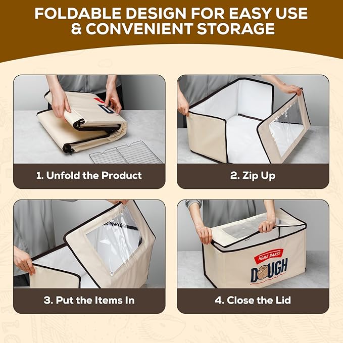 Upgraded Folding Bread Proofing Box with 3-Sided Heating, Built-in NTC Sensor & Precise 68-104째F Temp Control, 48H Timer, Metal Rack ?밊amily-Size Dough Proofer for 2 Loaves, Sourdough & Pizza