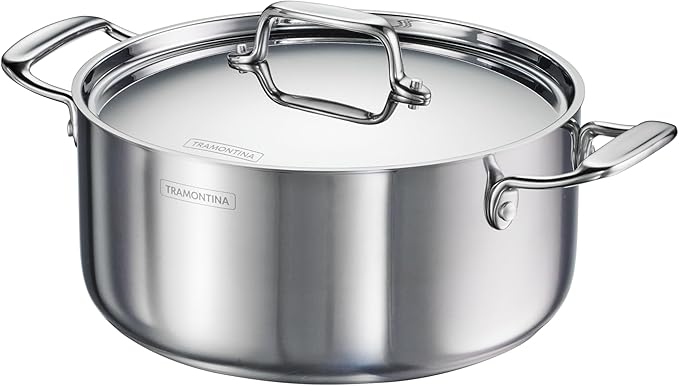 Tramontina Utsava Tri-Ply Clad Stainless Steel 5-Quart Casserole with Lid and Ceramic Non Stick Interior, Induction-Ready Dutch Oven Pot