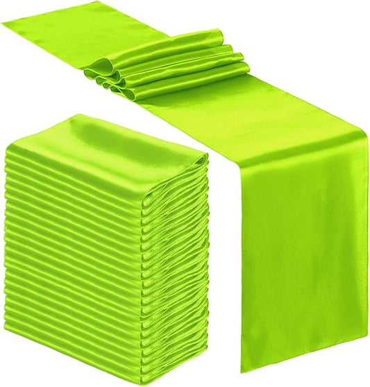 Bencailor 24 Pcs Bright Green Satin Table Runner Bulk 12 x 108 Inches Long Table Runners Bright Smooth Fabric Tablecloth for Wedding Banquet Birthday Valentines St Patrick's Day Party Decorations