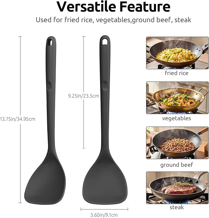 U-Taste 600쨘F Heat Resistant Wok Spatula: 13.76" Long, 3.63" Wide Silicone Cooking Utensils with Flexible Edge & Sturdy Core, for Kitchen Stir Fry, Serving, Scoop, Non-Stick Pan, Carbon Steel (Black)