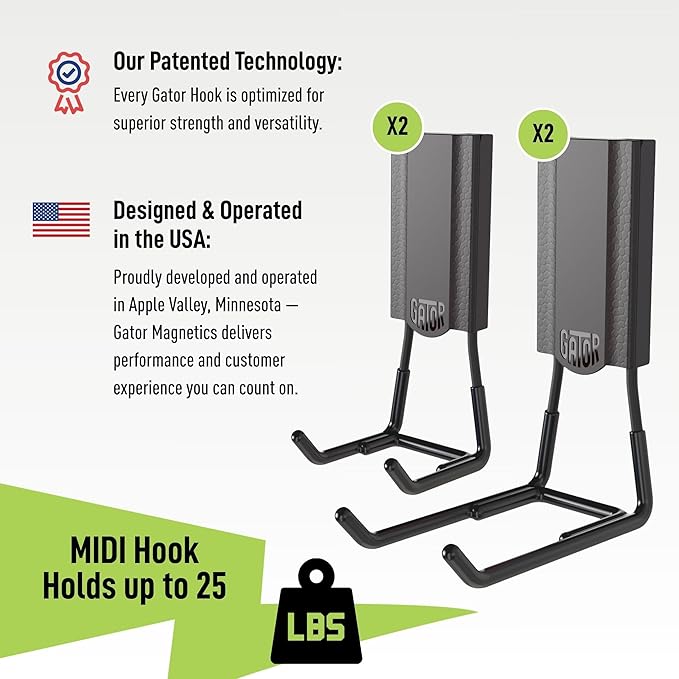 GATOR MAGNETICS MIDI 2.5 & 4" Open Hooks, 25 lb Heavy Duty Magnetic Hooks for Steel Surfaces, Patented Easy-Release, Non-Slip Grip ??Storage & Organization, Garage, Shed, Home, Cleaning Tools -4 Pack