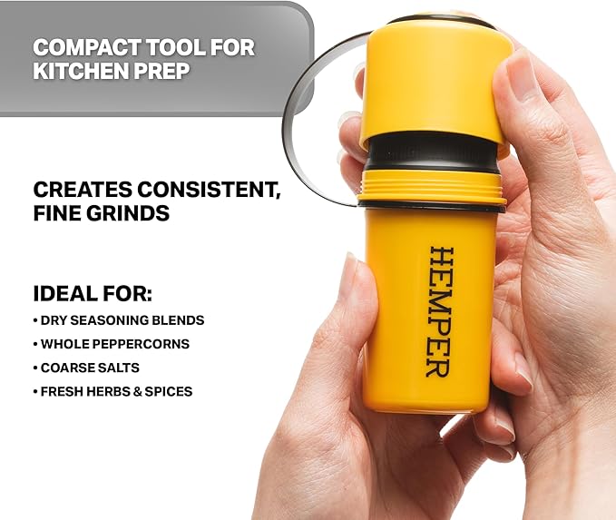 Hemper Keeper 3?멼n?? Herb Grinder with Dual Storage Container - Smell?멠roof, Airtight & Water?멢esistant - Built?멗n Removable Grinder, Dual Compartments for Flower & Ground - (Yellow & Black)