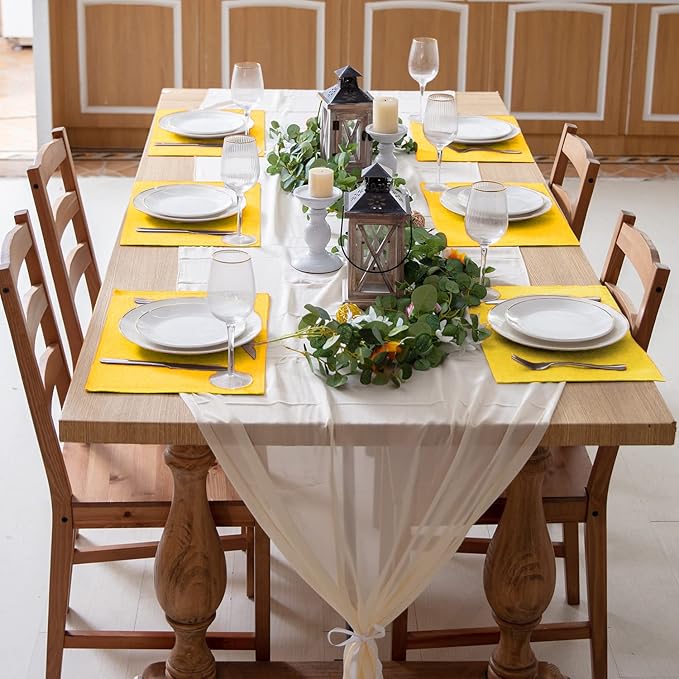 Rinpon Cloth Yellow Placemats Set of 8, Linen Type Fabric Placemats Machine Washable Heat Resistant Placemats Polyester Place Mats for Halloween, Thanksgiving and Christmas Dining Table (Yellow)