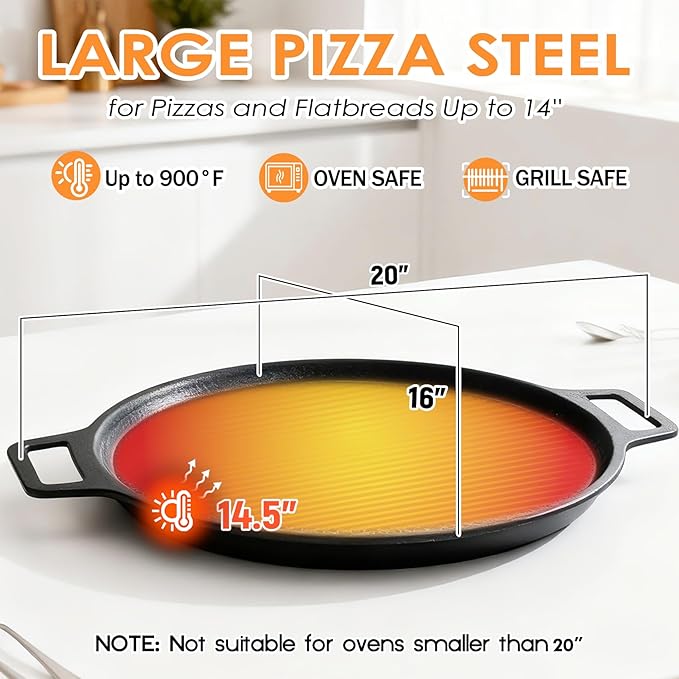 Laser-etched Nonstick Pizza Steel, 3-Layer Hybrid Steel Pizza Pan with Aluminum Core, Better Thermal Conductivity than Stone, Safe Up to 900째F, Food-grade Non-stick Oven Baking Pan, PTFE & PFAS Free