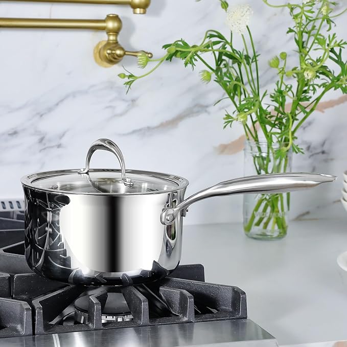 KEAWELL K3 Premium 3-Quart Tri-Ply Stainless Steel Saucepan with Lid, Induction & Oven Safe up to 600째F, Even Heating, Professional Cookware for All Stovetops (3-Qt)