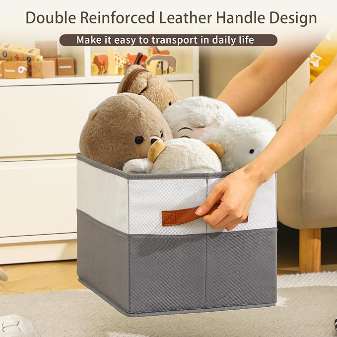 Euct 6 Pack Large Storage Bins with Handle,Collapsible Storage Basket for Shelves,Fabric Closet Organizer for Organizing Clothes Blanket,Decorative Dorm Organizers and Storage