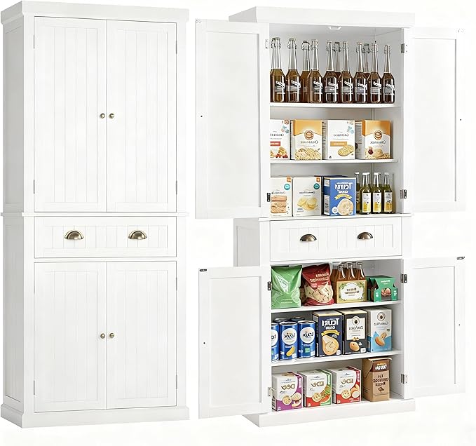 KIGOTY 72" Tall Kitchen Pantry Cabinet with Drawer and 4 Adjustable Shelves, Freestanding Pantry Storage Cabinets, Wood Cupboard Pantry Cabinet for Kitchen, Dining Room, Living Room, Off White