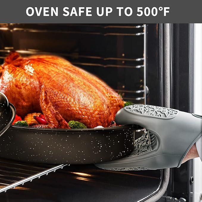 Granite Roaster Pan, 19??Enameled Roasting Pan with Domed Lid. Oval Turkey Roaster Pot, Broiler Pan Great for Turkey, Chicken, Lamb, Vegetable. Dishwasher Safe Cookware Fit for 20Lb Turkey by Kendane