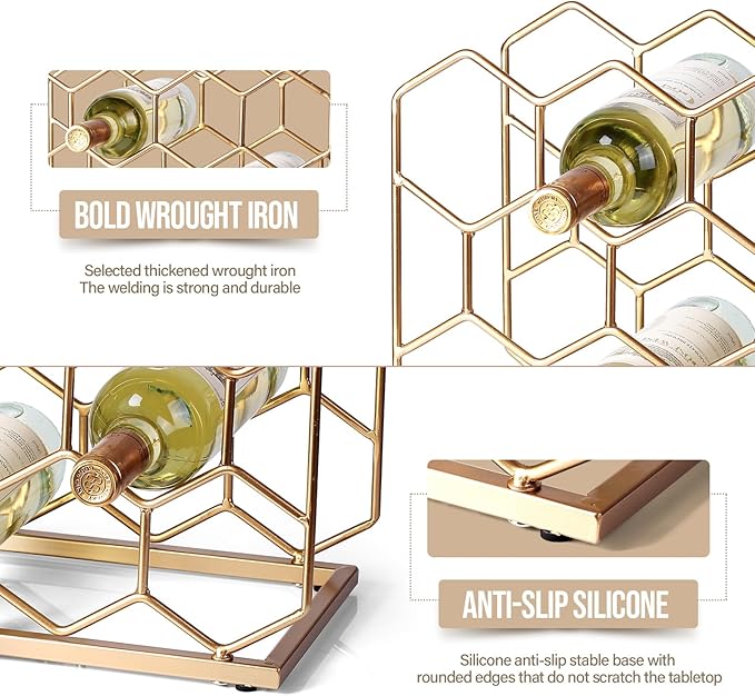 14 Bottle Countertop Wine Rack - Freestanding Modern Gold Metal Wine Rack - Tabletop Wine Holder Stand for Cabinet, Pantry, Wine Bottle Storage……