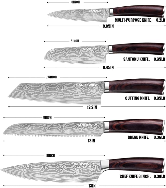 Professional Kitchen Knife Set, 5-Piece High Carbon German Stainless Steel Chef Knives with Sheaths, Ergonomic Pakkawood Handles, Ultra Sharp, Versatile for Home & Restaurant ??Premium Gift Box