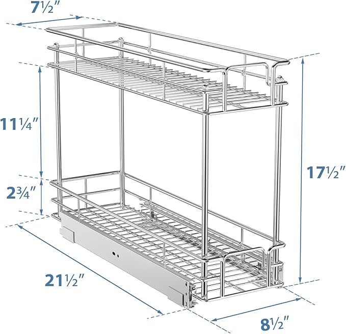 ROOMTEC Pull Out Spice Rack for Narrow Cabinet (8쩍" W X 21" D),2 Tier Slide Out Cabinet Organizer and Pull Out Shelves Under Cabinet Storage for Kitchen, Chrome