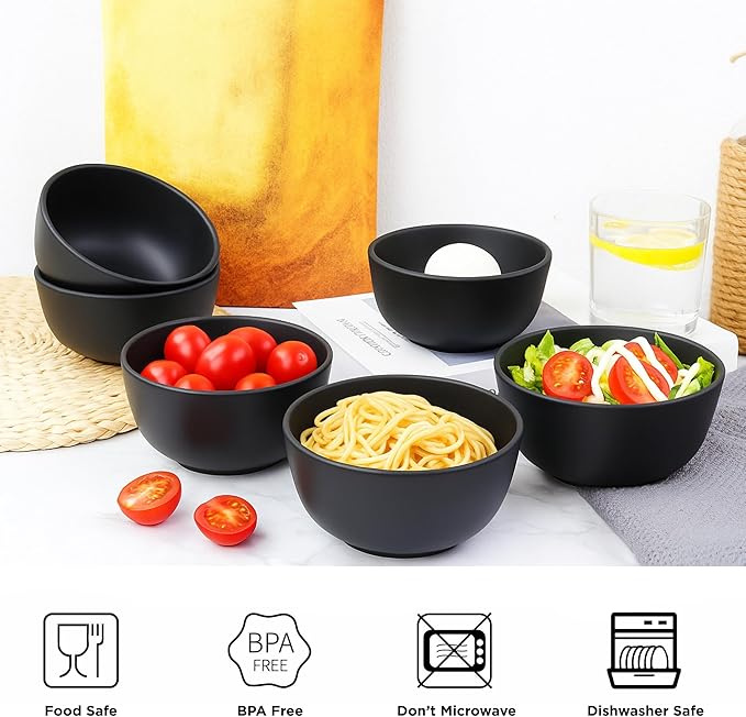 TP 10 Ounce Bowl Set of 6, 4.5??Melamine Bowls for Appetizer Snacks Ice Cream Dipping Sauce Side Dish, Unbreakbale and lightweight, Black