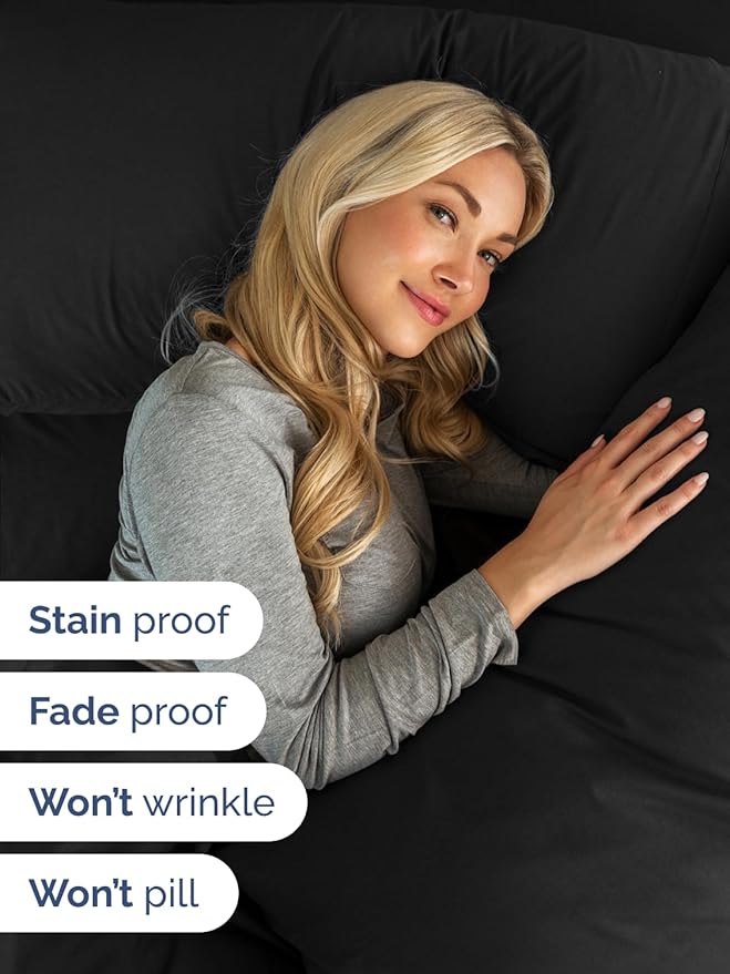 Extra Deep Pocket Cal King Sheets - 4 Piece Breathable & Cooling Bed Sheets - Hotel Luxury Bed Sheet Set - Soft, Wrinkle Free & Comfy - Easily Fits Extra Deep Mattresses - Deep Pocket Black Sheets Set