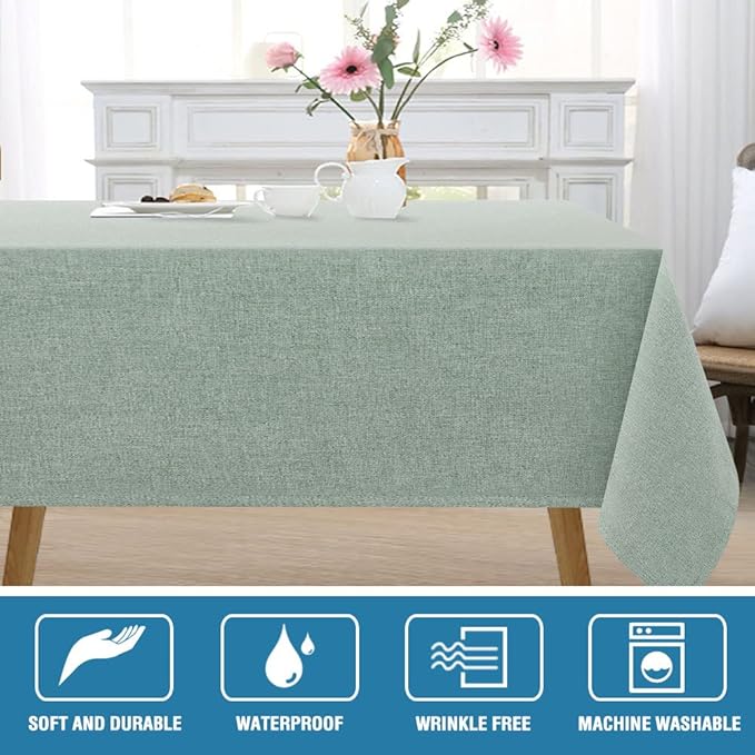 H.VERSAILTEX Linen Textured Tablecloth 54 x 80 Waterproof Decorative Table Cloth Spill-Proof Linen Look Cover for Party Table Extra Soft and Thick Fabric Wrinkle Free, Heather Sage
