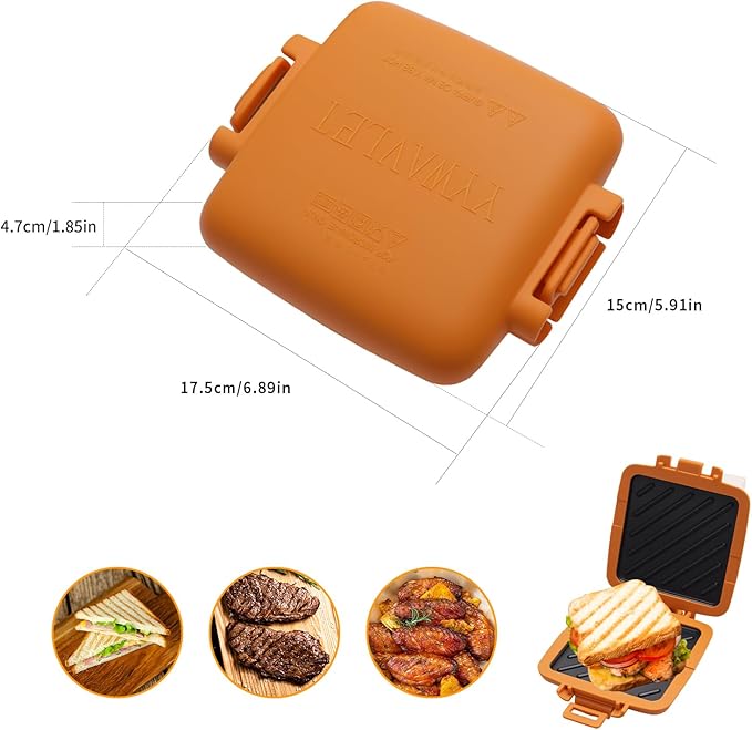 Microwave Sandwich Maker, Heat-Resistant Silicone Rubber Shell, Advanced HeatWave Technology, Non-Stick Plates, Easy to Clean, Makes Toast, Sandwiches, Paninis, Patties (Orange)