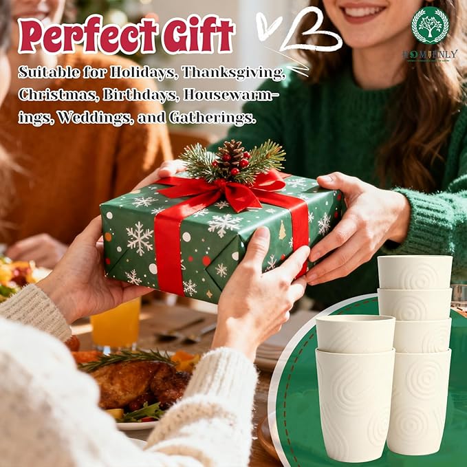 Homienly Unbreakable Drinking Glasses 16oz Wheat Straw Cups??-Pack Reusable Stackable & Dishwasher Safe Cups for Kitchen-Beige