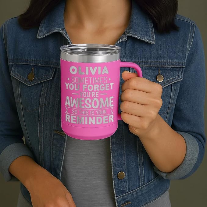 Personalized Inspirational Travel Coffee Mug, Inspirational Gifts for Men Dad Wife Sister Women, Custom Birthday For Him Her, Customized You?셱e Awesome Tumbler, Teacher Coworker Gifts 15oz Pink