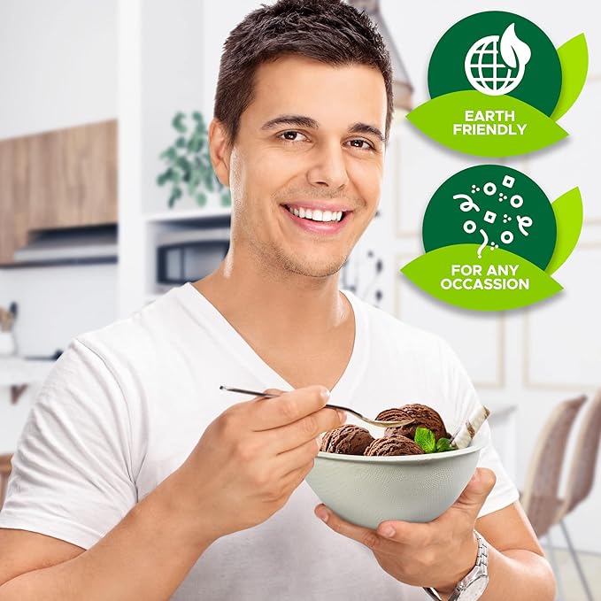 PAMI Biodegradable Sugarcane Bowls, Pack of 50 - 6oz Compostable Microwavable Paper Bowls for Hot & Cold Uses