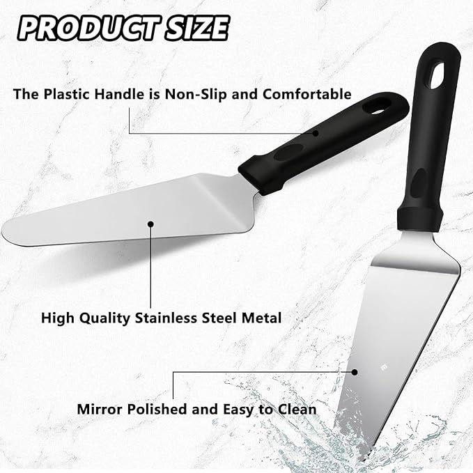 RHBLME 25 Pack Pizza Spatula, Pie Server Pie Cutter Cake Cutter, Stainless Steel Cake Serving Spatula Non Slip Easy to Grip Baking Triangular Spade Plastic Handle Shovel