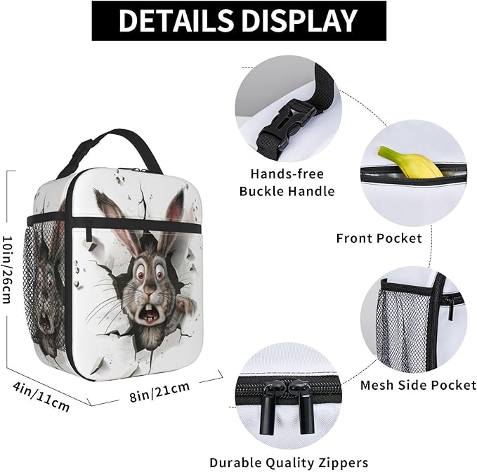 VANZEV Insulated Lunch Box for Women Men, Bunny Theme Lunch Box Reusable Portable Lunch Bag Cooler Tote Waterproof Lunch Container for Office Picnic Work Travel