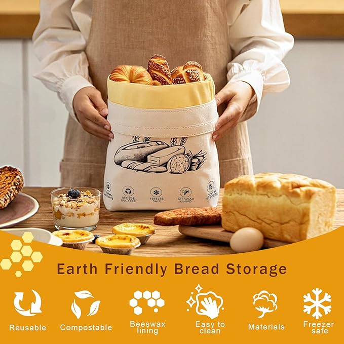 2-Pack Reusable Beeswax Bread Bags for Sourdough & Homemade Bread竊똂otton Waxed Bags Keeps Fresh Longer(Crimson Bloom)