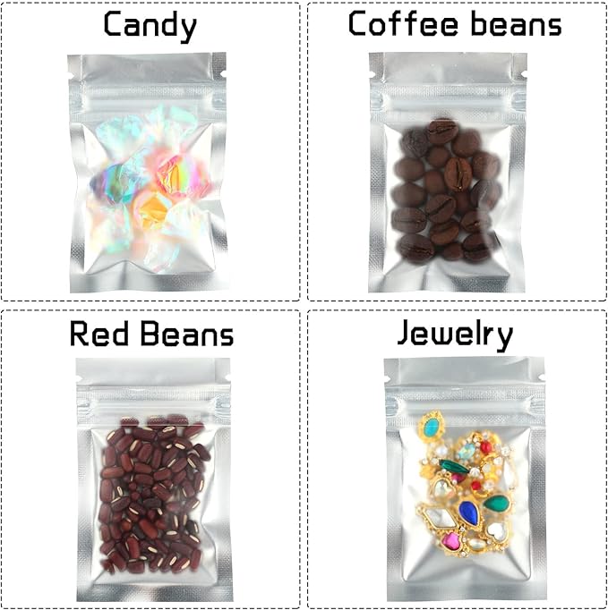 Blulu 100 Pieces Resealable Foil Proof Bags Scent Proof Flat Pouch Clear Smell Sealable Packing Bags Iridescent for Food Storage Snack Jewelry(2 x 3 Inches,Black)