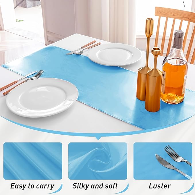 JEVIX 10 Pack Table Runner 12 X 108 Inch Silk Table Runner for Party,Wedding, Birthday, Banquets,Decoration(Blue)