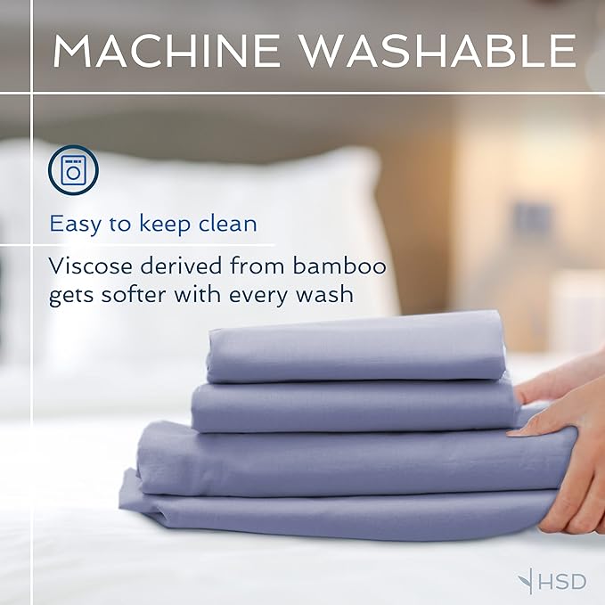 Hotel Sheets Direct 4 Piece Bed Sheet Set California King, 100% Viscose Derived from Bamboo Sheets Set with 2 Pillowcases, Cooling & Breathable Luxury Bedding, Moisture-Wicking & Silky Soft, Navy Blue
