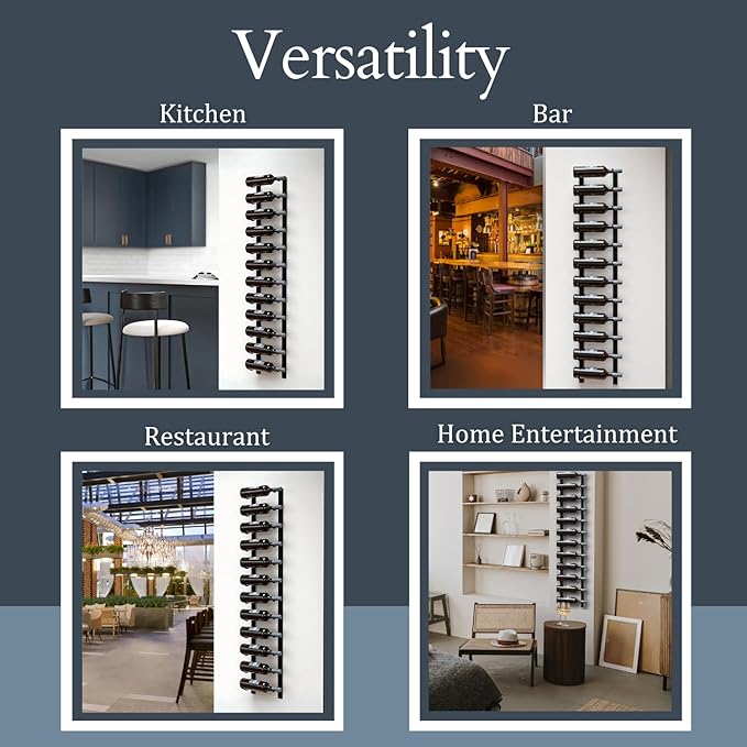 12-Bottle Black Metal Wall Mounted Wine Rack ??Modern Industrial Wine Bottle Storage Organizer for Home Bar, Kitchen, Dining Area & Wine Cellar