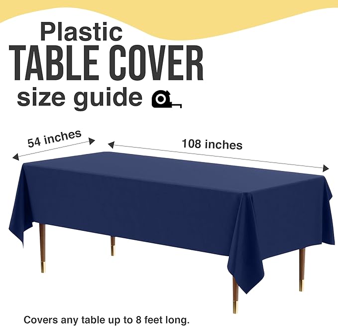 Exquisite 66% Thicker Premium Plastic Table Cloth Rectangle Table Cover 0.5 Mil 24 Pack Navy Blue Table Cloth 54 Inch x 108 Inch Disposable Tablecloth Won't Tear Easily Like Cheap Thin Brands