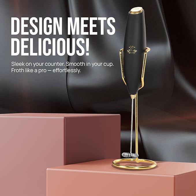 Zulay Kitchen Executive Series Luxury Gift Milk Frother with 4 Duracell Batteries ??Handheld Electric Foam Maker for Coffee, Lattes & Hot Chocolate ??Deluxe Finish, Ultimate Gift for Coffee Lovers