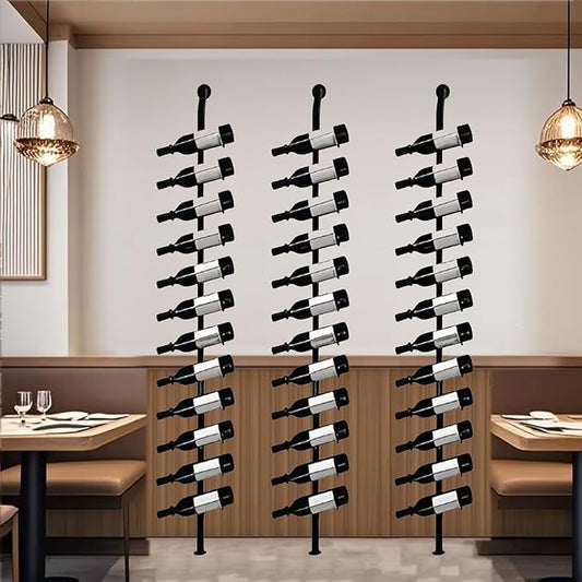 Large Wall Mount Wine Rack, H 72.8inch Wall Mounted Shelves for Bar, Holds 12 Metal Wine Storage Holder, for Commercial Restaurants Pantry Bar Wine Cellar (Black, Three rows-36 Bottles)