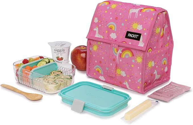 PackIt짰 Freezable Lunch Bag, Unicorn Dream Pink, Built with EcoFreeze짰 Technology, Foldable, Reusable, Zip and Velcro Closure with Buckle Handle, Designed for Work Lunch and Fresh Lunch On the Go