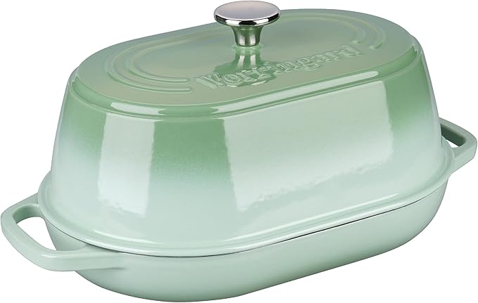 Enameled Cast Iron Dutch Oven Pot with Dome Lid, Oval Bread Oven for Homemade Sourdough Bread Baking, Oven Safe up to 500째F, 6 Quart, Green