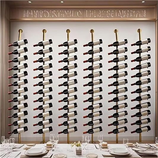 Large Wall Mount Wine Rack, H 72.8inch Wall Mounted Shelves for Bar, Holds 12 Metal Wine Storage Holder, for Commercial Restaurants Pantry Bar Wine Cellar (Gold, six rows-72 Bottles)