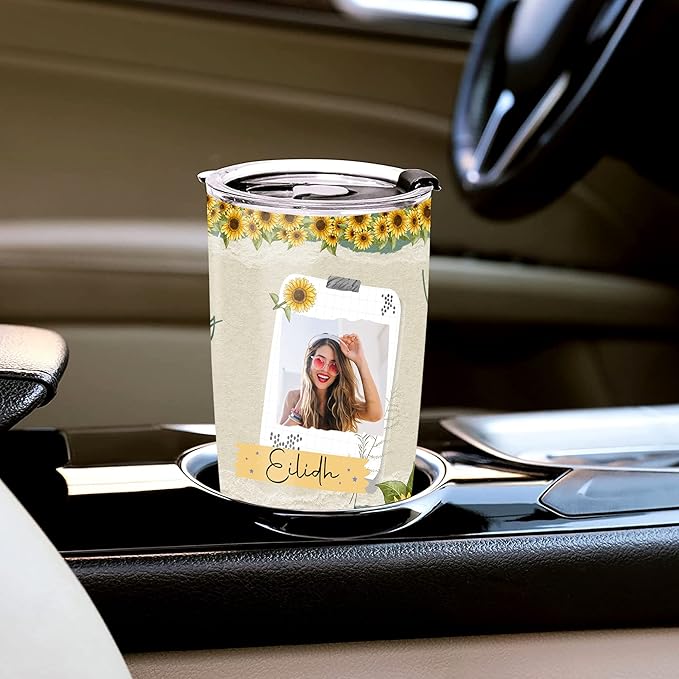 WAZONE Personalized Couples Tumbler With Picture Custom Photo Frame Hot Drink Travel Mugs With Name 20 30 Oz Stainless Mug Cups Gifts For Men Women On Valentine's Day Birthday Anniversary